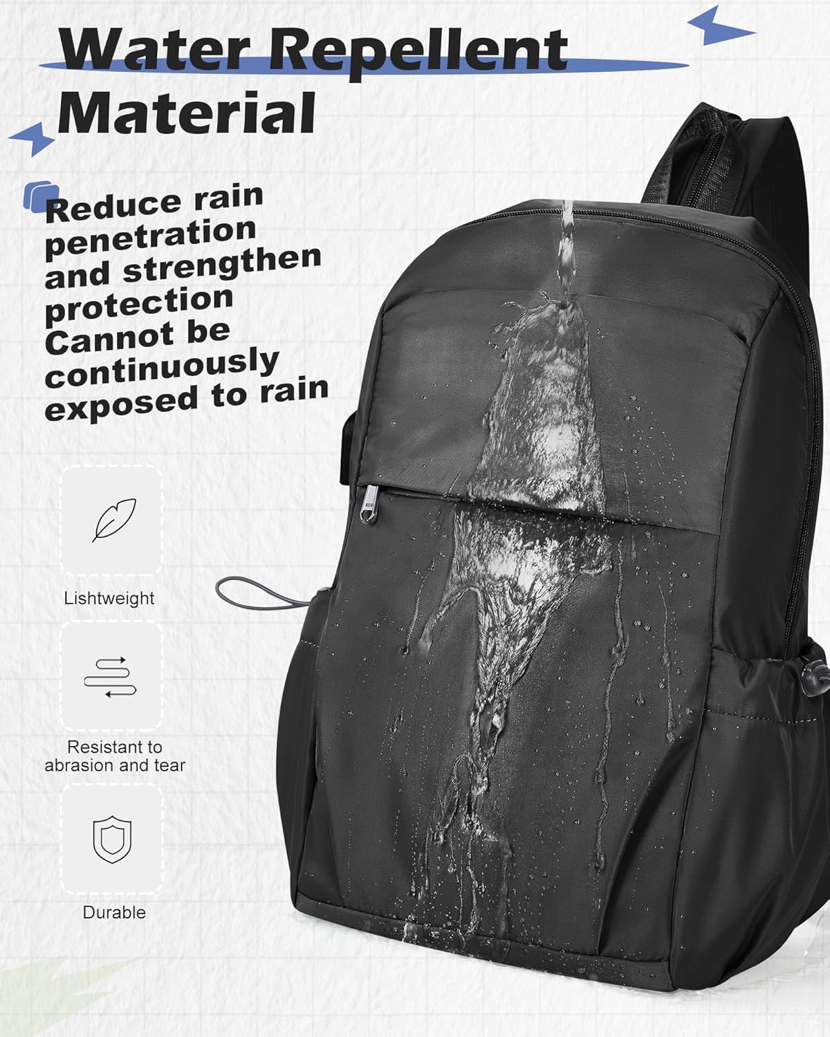 Small Black Sling Crossbody Backpack Shoulder Bag for Men Women, Lightweight One Strap Back Pack Sling Bag Backpack for Hiking Walking Biking Travel Cycling USB Charger Port-Nylon