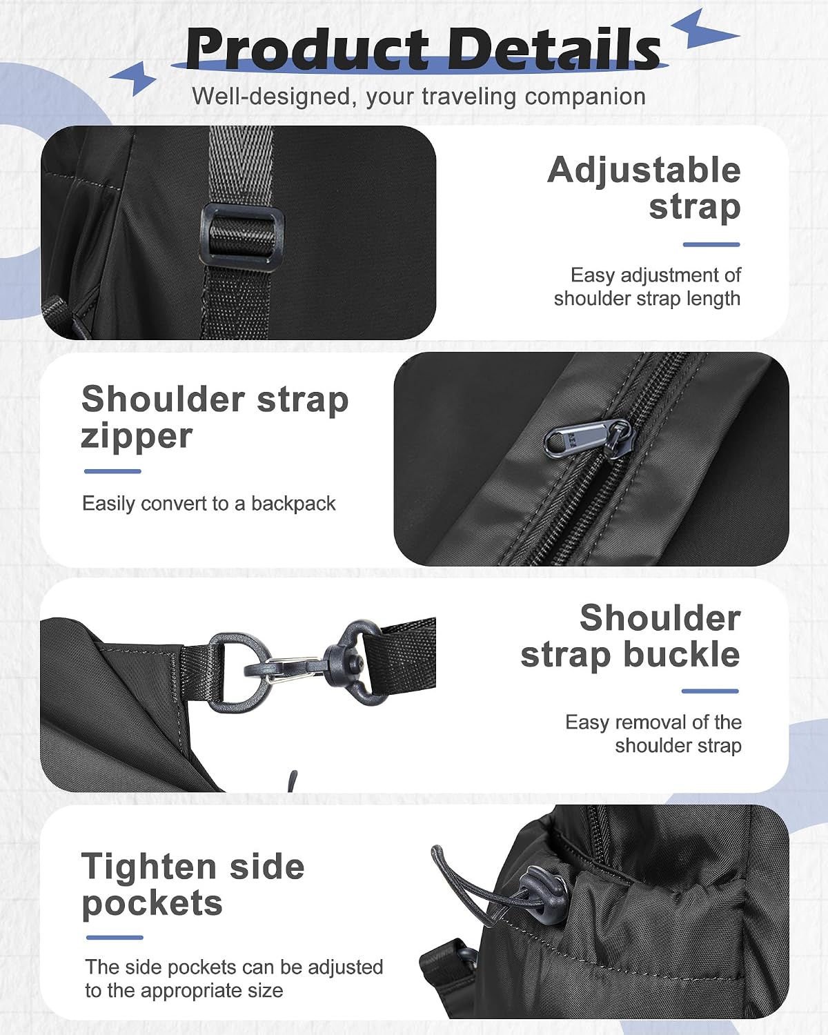 Small Black Sling Crossbody Backpack Shoulder Bag for Men Women, Lightweight One Strap Back Pack Sling Bag Backpack for Hiking Walking Biking Travel Cycling USB Charger Port-Nylon