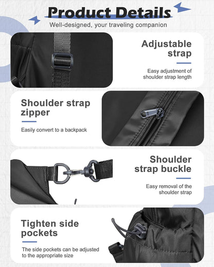Small Black Sling Crossbody Backpack Shoulder Bag for Men Women, Lightweight One Strap Back Pack Sling Bag Backpack for Hiking Walking Biking Travel Cycling USB Charger Port-Nylon