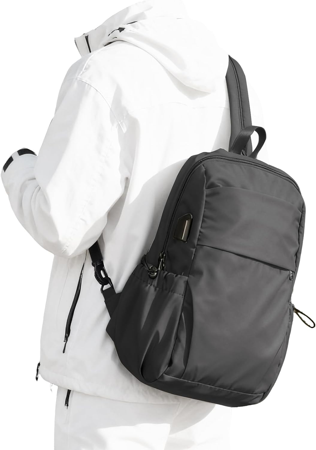 Small Black Sling Crossbody Backpack Shoulder Bag for Men Women, Lightweight One Strap Back Pack Sling Bag Backpack for Hiking Walking Biking Travel Cycling USB Charger Port-Nylon