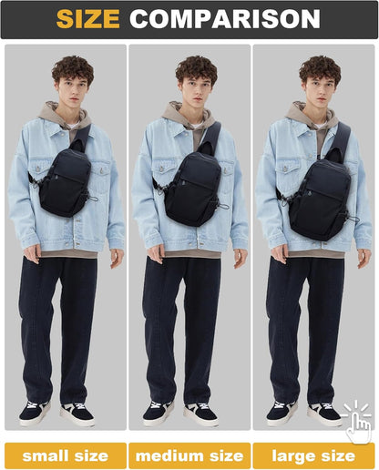 Small Black Sling Crossbody Backpack Shoulder Bag for Men Women, Lightweight One Strap Back Pack Sling Bag Backpack for Hiking Walking Biking Travel Cycling USB Charger Port-Nylon