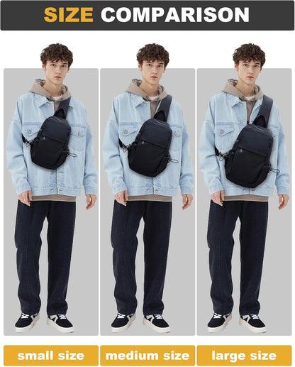 Small Black Sling Crossbody Backpack Shoulder Bag for Men Women, Lightweight One Strap Back Pack Sling Bag Backpack for Hiking Walking Biking Travel Cycling USB Charger Port-Nylon
