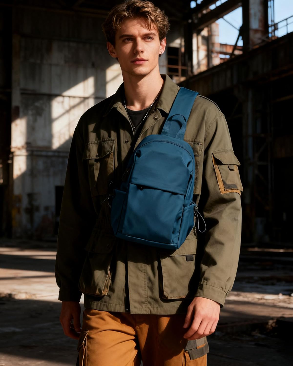 Small Black Sling Crossbody Backpack Shoulder Bag for Men Women, Lightweight One Strap Back Pack Sling Bag Backpack for Hiking Walking Biking Travel Cycling USB Charger Port-Nylon