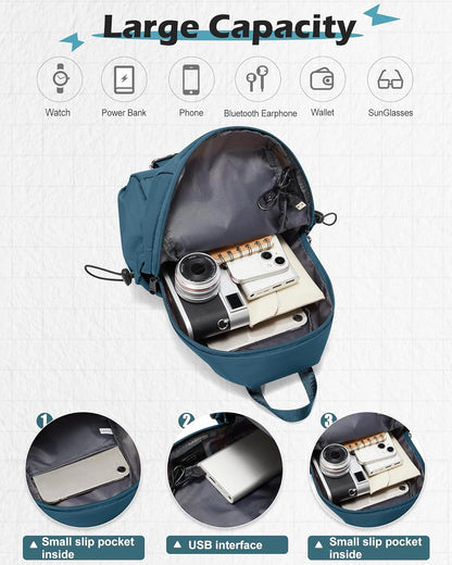 Small Black Sling Crossbody Backpack Shoulder Bag for Men Women, Lightweight One Strap Back Pack Sling Bag Backpack for Hiking Walking Biking Travel Cycling USB Charger Port-Nylon