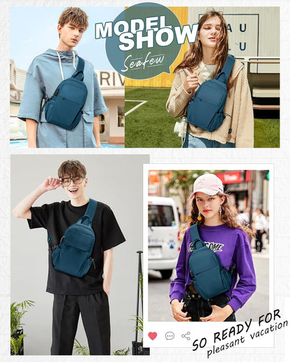Small Black Sling Crossbody Backpack Shoulder Bag for Men Women, Lightweight One Strap Back Pack Sling Bag Backpack for Hiking Walking Biking Travel Cycling USB Charger Port-Nylon
