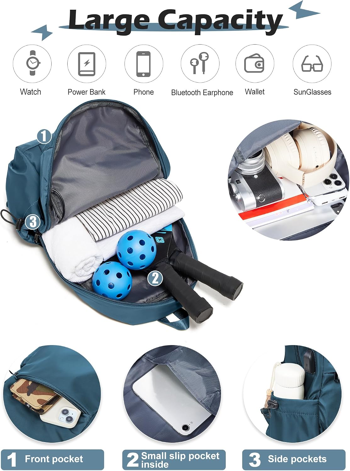 Small Black Sling Crossbody Backpack Shoulder Bag for Men Women, Lightweight One Strap Back Pack Sling Bag Backpack for Hiking Walking Biking Travel Cycling USB Charger Port-Nylon