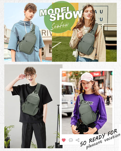 Small Black Sling Crossbody Backpack Shoulder Bag for Men Women, Lightweight One Strap Back Pack Sling Bag Backpack for Hiking Walking Biking Travel Cycling USB Charger Port-Nylon