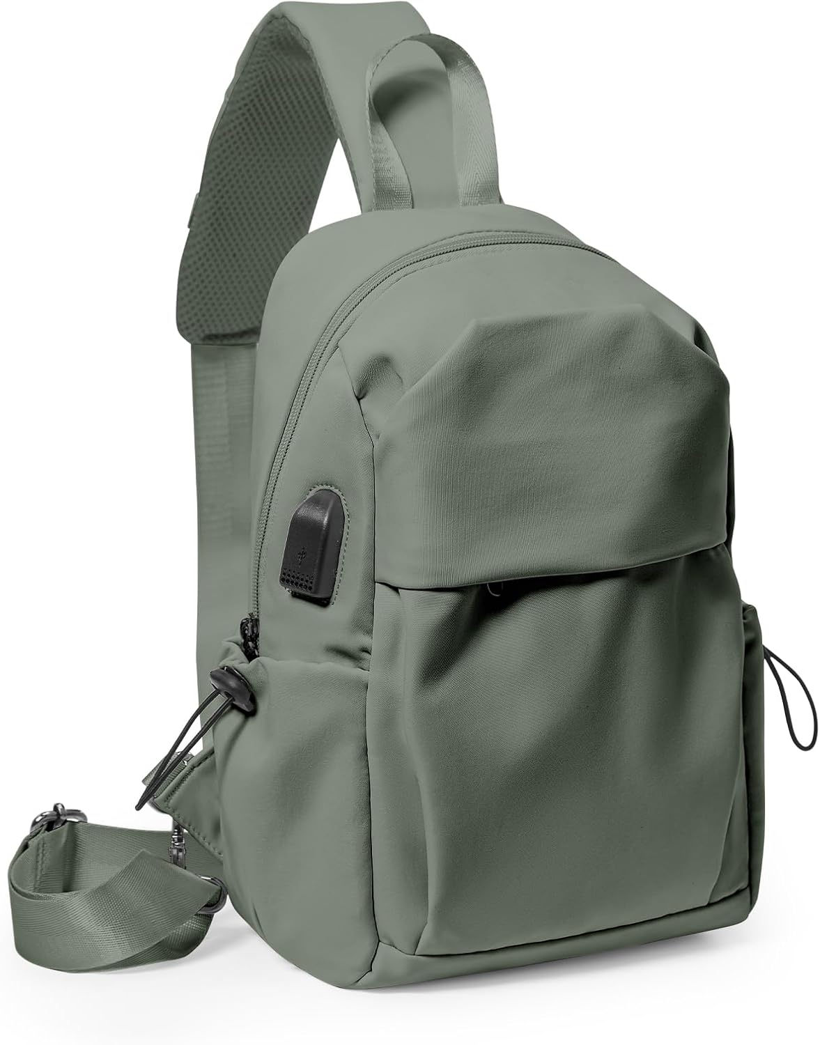 Small Black Sling Crossbody Backpack Shoulder Bag for Men Women, Lightweight One Strap Back Pack Sling Bag Backpack for Hiking Walking Biking Travel Cycling USB Charger Port-Nylon