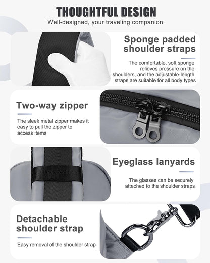 Small Black Sling Crossbody Backpack Shoulder Bag for Men Women, Lightweight One Strap Back Pack Sling Bag Backpack for Hiking Walking Biking Travel Cycling USB Charger Port-Nylon