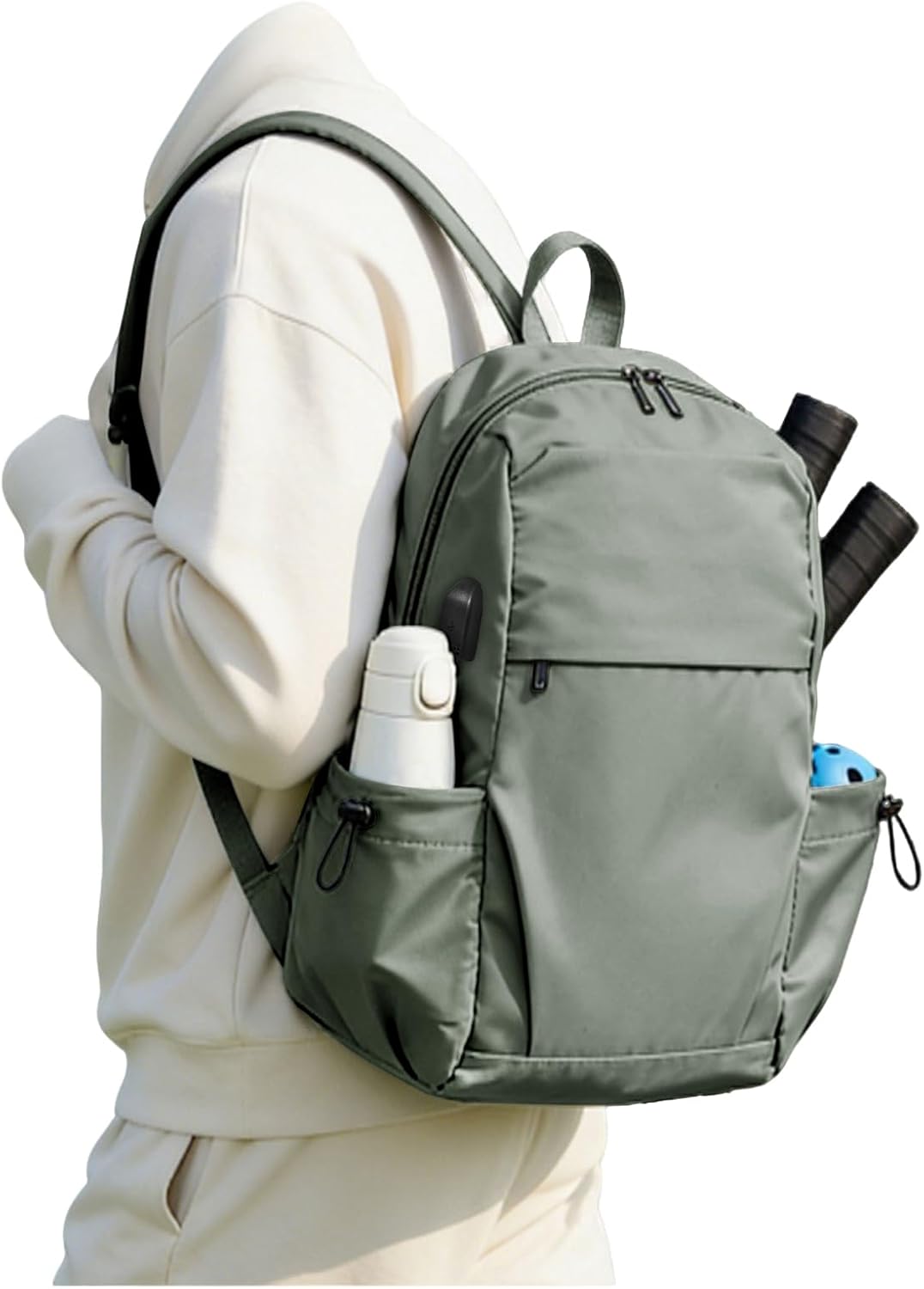 Small Black Sling Crossbody Backpack Shoulder Bag for Men Women, Lightweight One Strap Back Pack Sling Bag Backpack for Hiking Walking Biking Travel Cycling USB Charger Port-Nylon