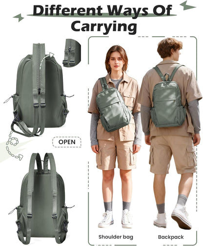 Small Black Sling Crossbody Backpack Shoulder Bag for Men Women, Lightweight One Strap Back Pack Sling Bag Backpack for Hiking Walking Biking Travel Cycling USB Charger Port-Nylon