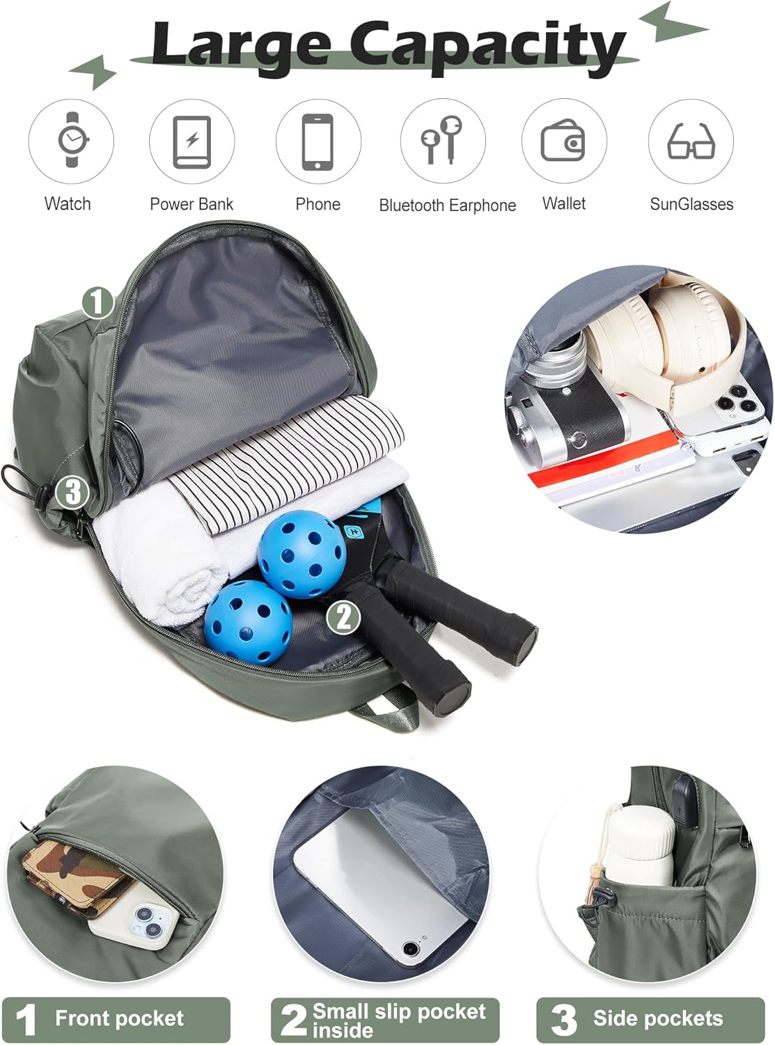 Small Black Sling Crossbody Backpack Shoulder Bag for Men Women, Lightweight One Strap Back Pack Sling Bag Backpack for Hiking Walking Biking Travel Cycling USB Charger Port-Nylon
