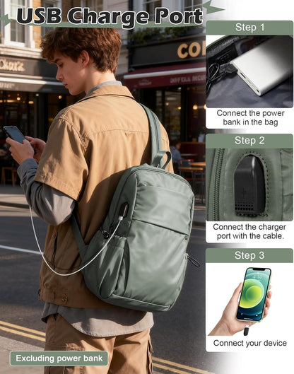 Small Black Sling Crossbody Backpack Shoulder Bag for Men Women, Lightweight One Strap Back Pack Sling Bag Backpack for Hiking Walking Biking Travel Cycling USB Charger Port-Nylon