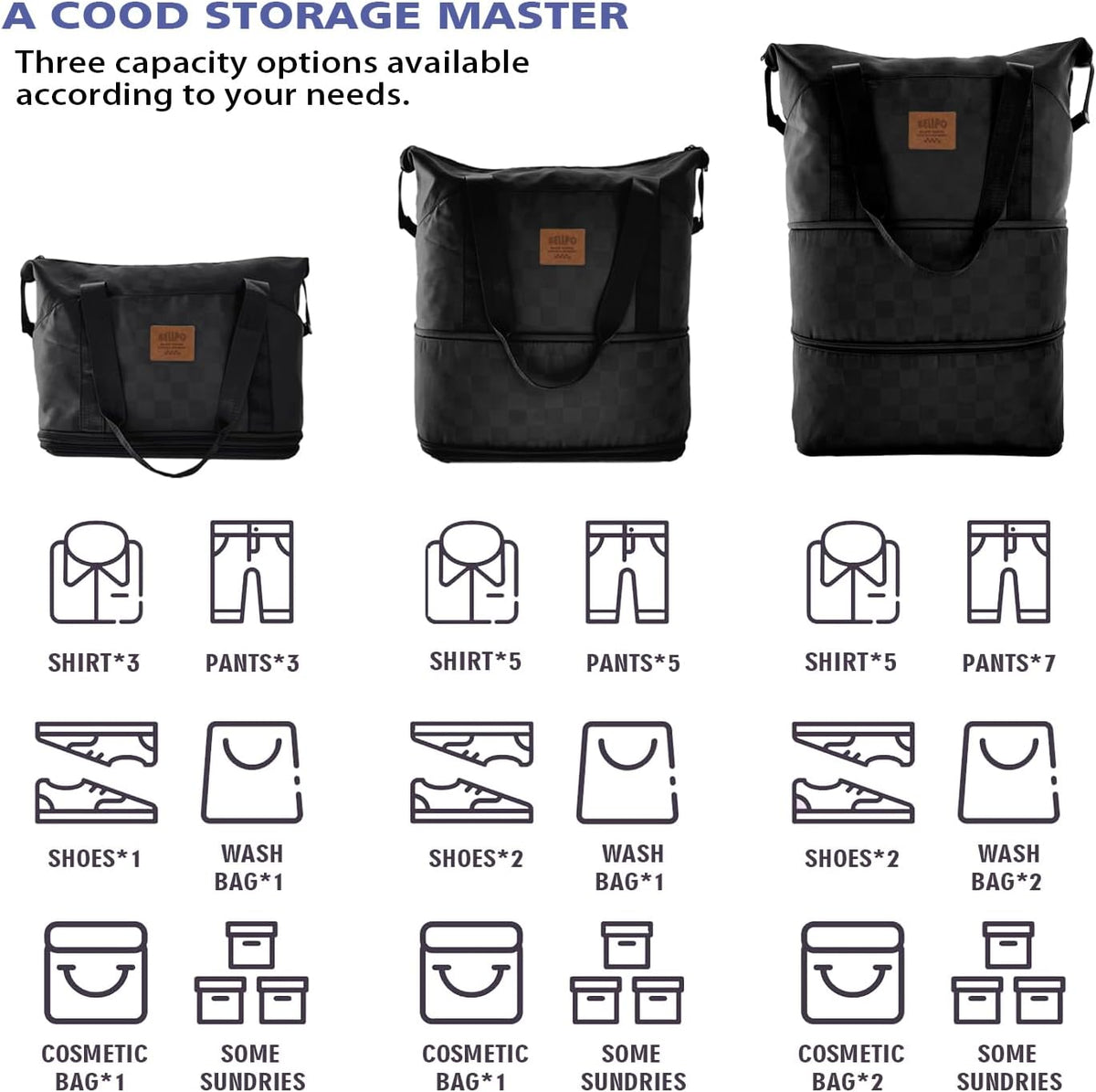 Travel Duffle Bag with Wheels, 28-58L Expandable & Foldable Duffel Bag - Lightweight, Durable, Carry-On Luggage for Gym, Camping, Business Trip for Men & Women (Black)