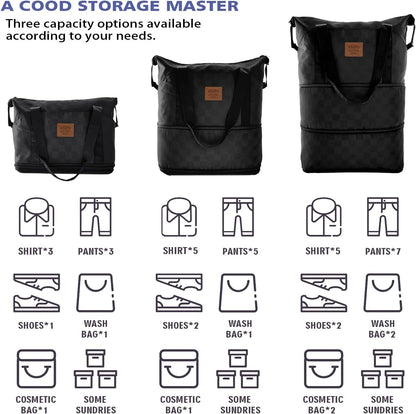Travel Duffle Bag with Wheels, 28-58L Expandable & Foldable Duffel Bag - Lightweight, Durable, Carry-On Luggage for Gym, Camping, Business Trip for Men & Women (Black)