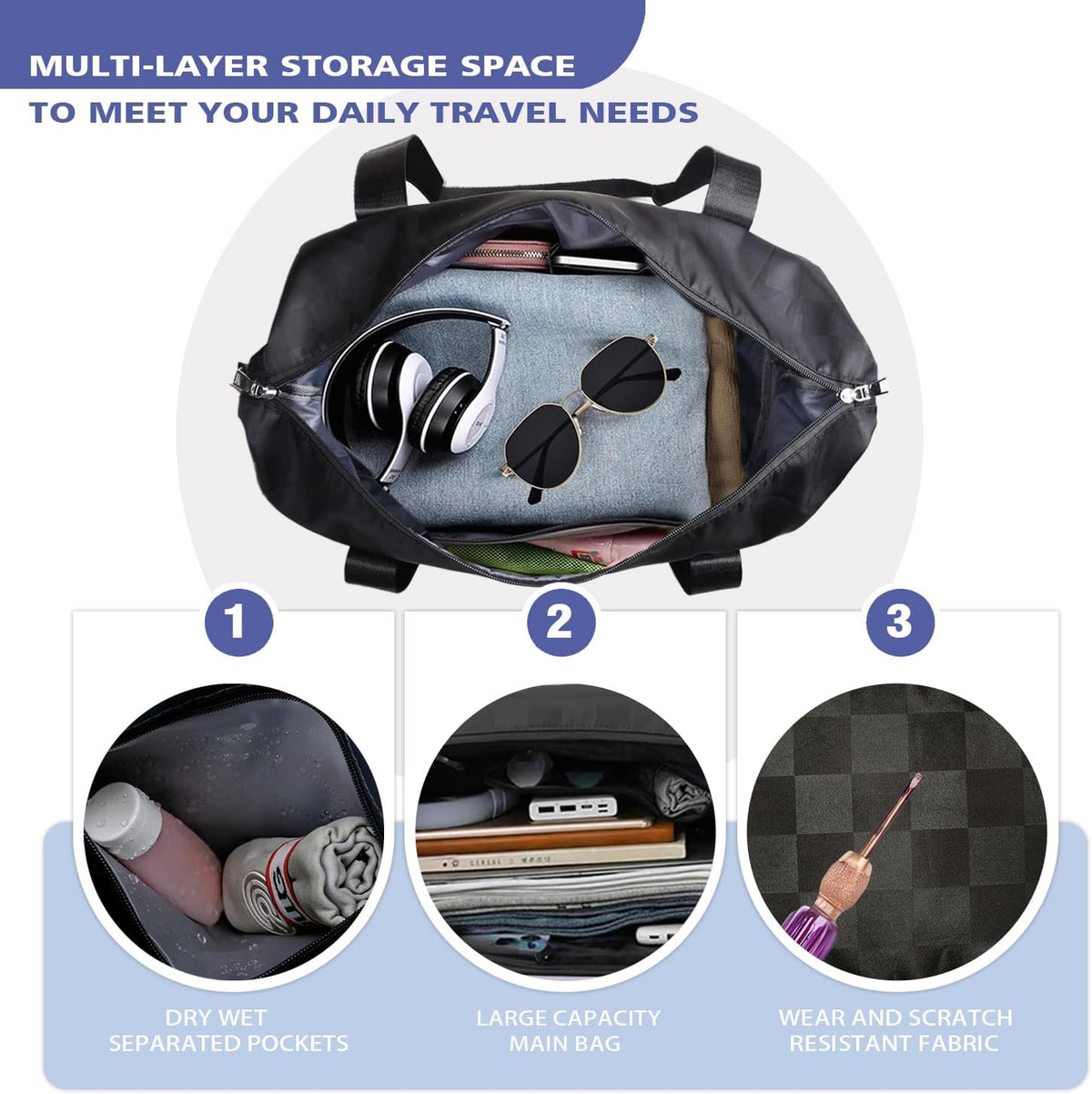 Travel Duffle Bag with Wheels, 28-58L Expandable & Foldable Duffel Bag - Lightweight, Durable, Carry-On Luggage for Gym, Camping, Business Trip for Men & Women (Black)