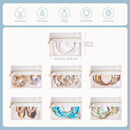 8 in 1 Travel Jewelry Case with Velvet Pouches, Clear Window Travel Jewelry Organizer Bags for Earrings, Bracelets, Necklaces and Rings, Compact Jewelry Storage for Women Girls- Black, 7PCS