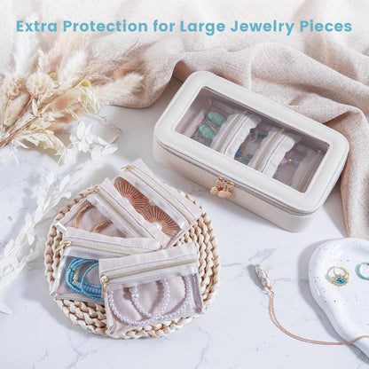 8 in 1 Travel Jewelry Case with Velvet Pouches, Clear Window Travel Jewelry Organizer Bags for Earrings, Bracelets, Necklaces and Rings, Compact Jewelry Storage for Women Girls- Black, 7PCS