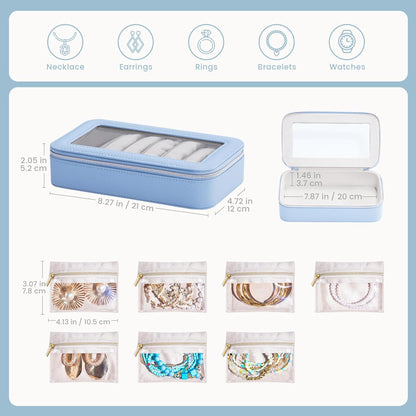 8 in 1 Travel Jewelry Case with Velvet Pouches, Clear Window Travel Jewelry Organizer Bags for Earrings, Bracelets, Necklaces and Rings, Compact Jewelry Storage for Women Girls- Black, 7PCS