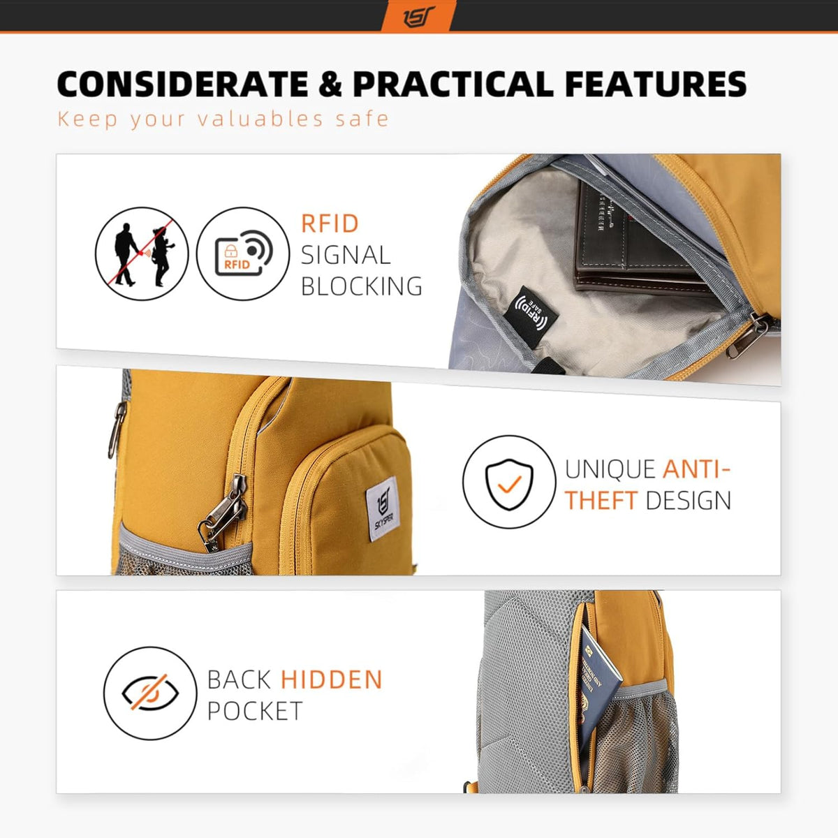 Sling Bag RFID Crossbody Sling Backpack Cross Body Shoulder Bag Travel Hiking Daypack for Women Men(Beige)