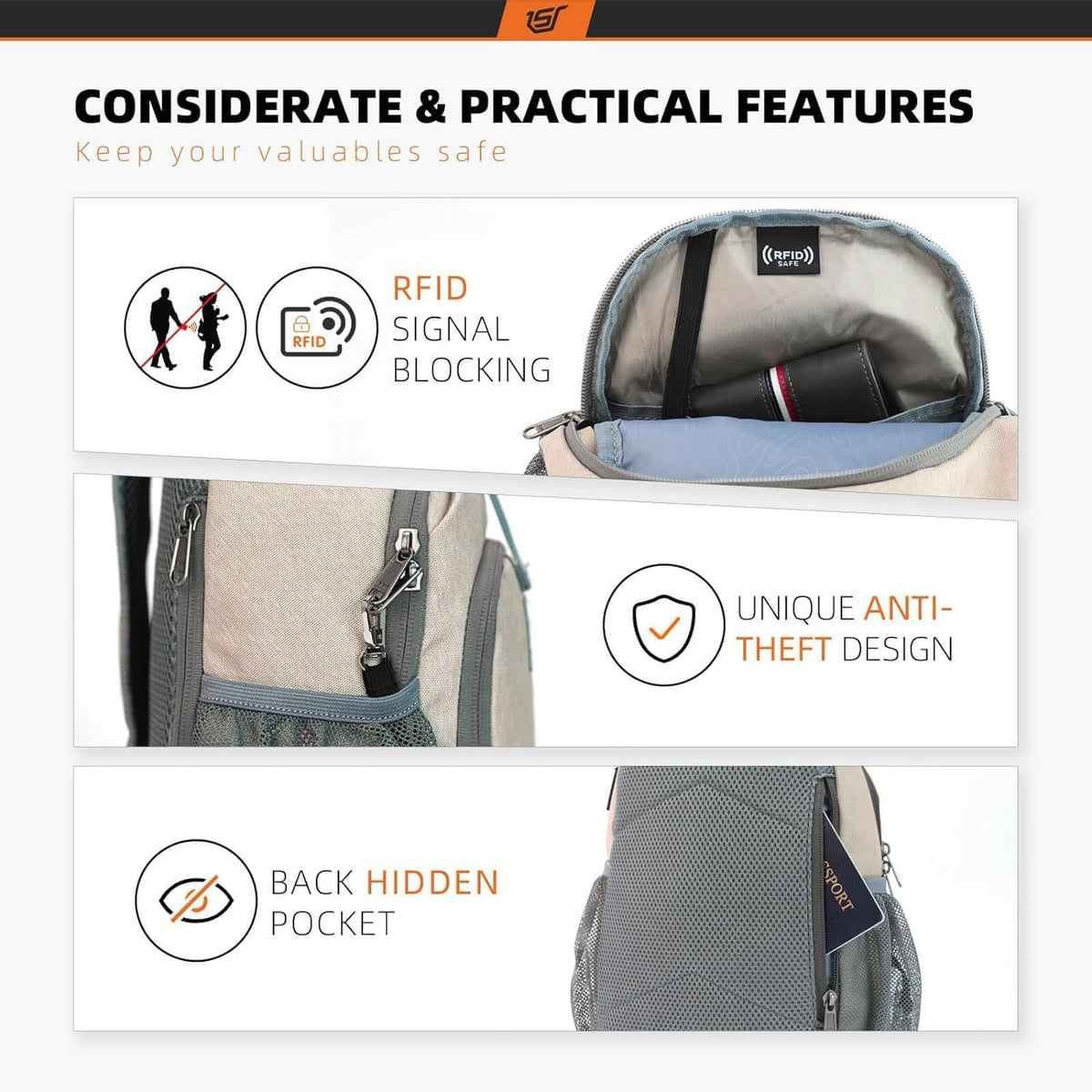 Sling Bag RFID Crossbody Sling Backpack Cross Body Shoulder Bag Travel Hiking Daypack for Women Men(Beige)