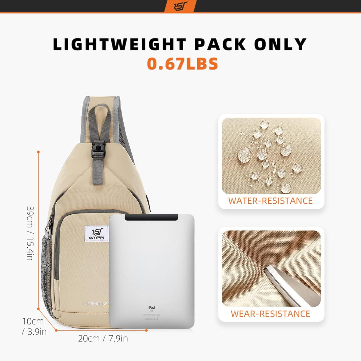 Sling Bag RFID Crossbody Sling Backpack Cross Body Shoulder Bag Travel Hiking Daypack for Women Men(Beige)