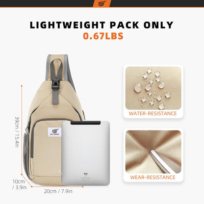 Sling Bag RFID Crossbody Sling Backpack Cross Body Shoulder Bag Travel Hiking Daypack for Women Men(Beige)