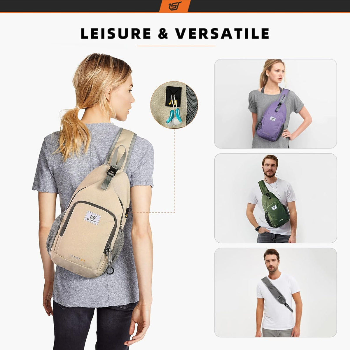 Sling Bag RFID Crossbody Sling Backpack Cross Body Shoulder Bag Travel Hiking Daypack for Women Men(Beige)