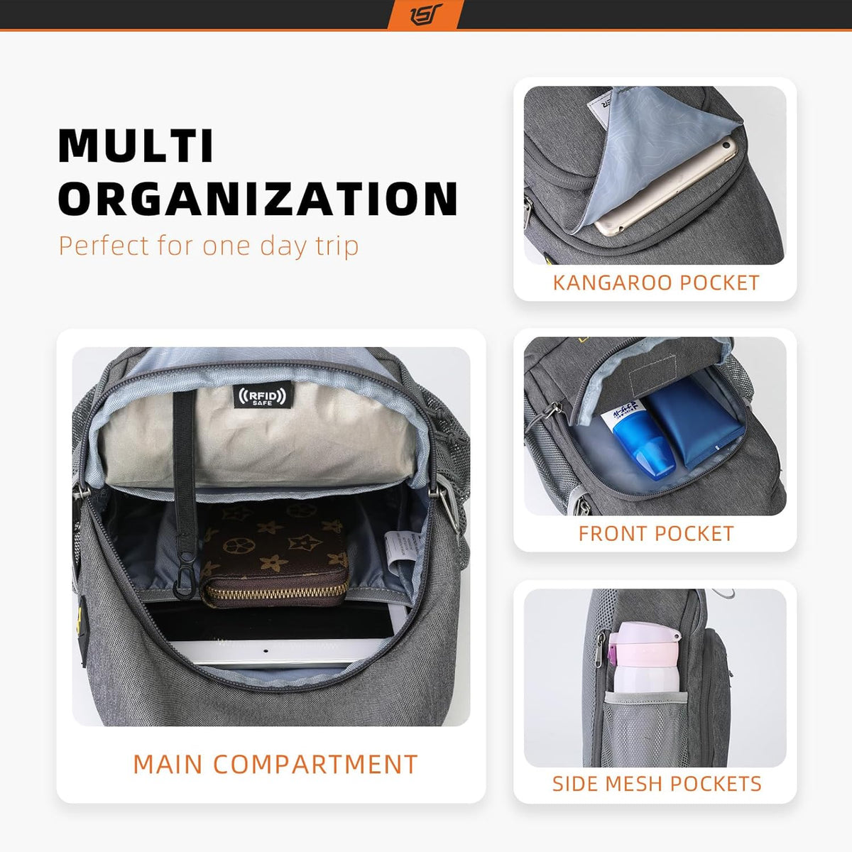 Sling Bag RFID Crossbody Sling Backpack Cross Body Shoulder Bag Travel Hiking Daypack for Women Men(Beige)