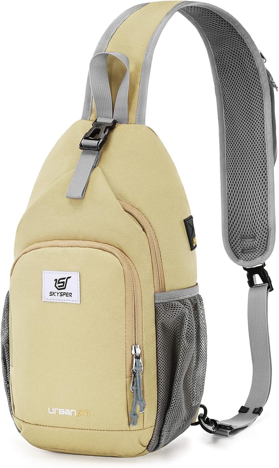 Sling Bag RFID Crossbody Sling Backpack Cross Body Shoulder Bag Travel Hiking Daypack for Women Men(Beige)
