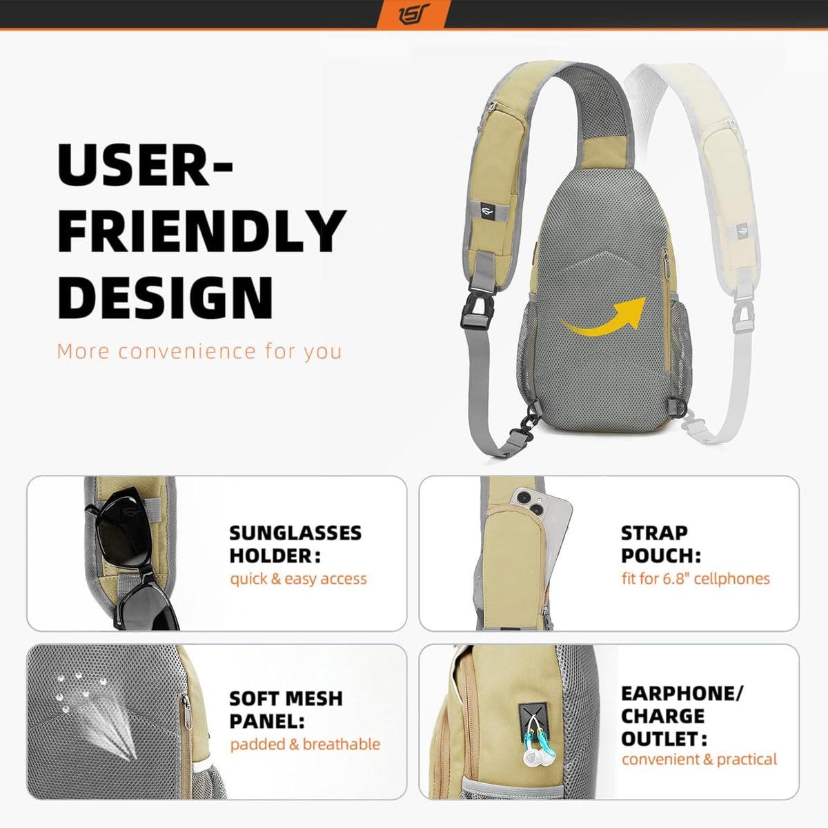 Sling Bag RFID Crossbody Sling Backpack Cross Body Shoulder Bag Travel Hiking Daypack for Women Men(Beige)