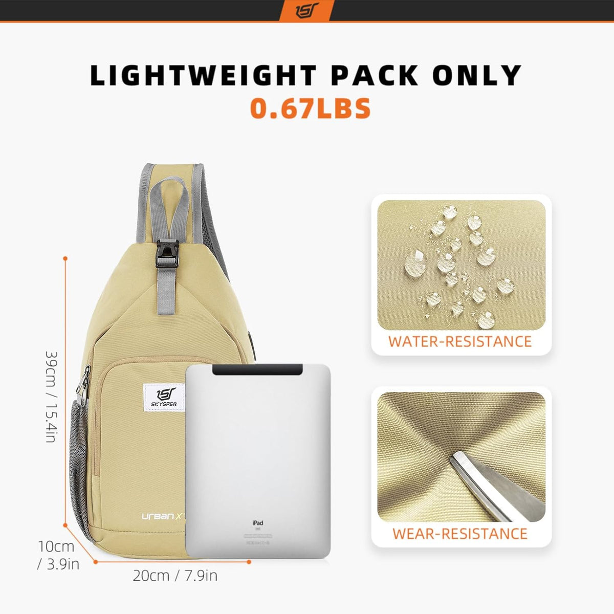 Sling Bag RFID Crossbody Sling Backpack Cross Body Shoulder Bag Travel Hiking Daypack for Women Men(Beige)