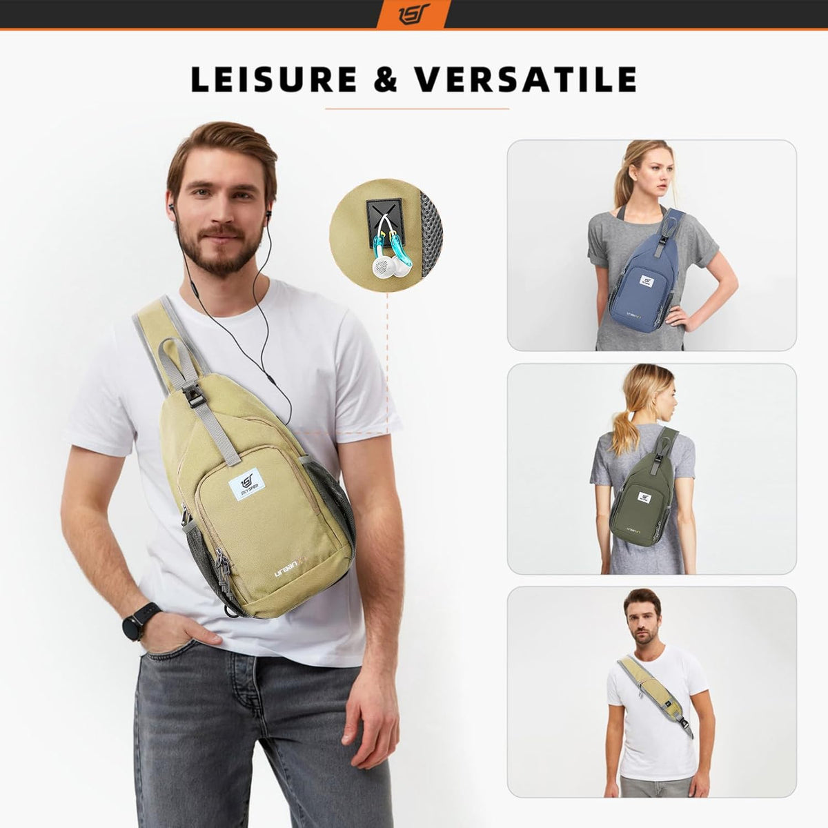 Sling Bag RFID Crossbody Sling Backpack Cross Body Shoulder Bag Travel Hiking Daypack for Women Men(Beige)