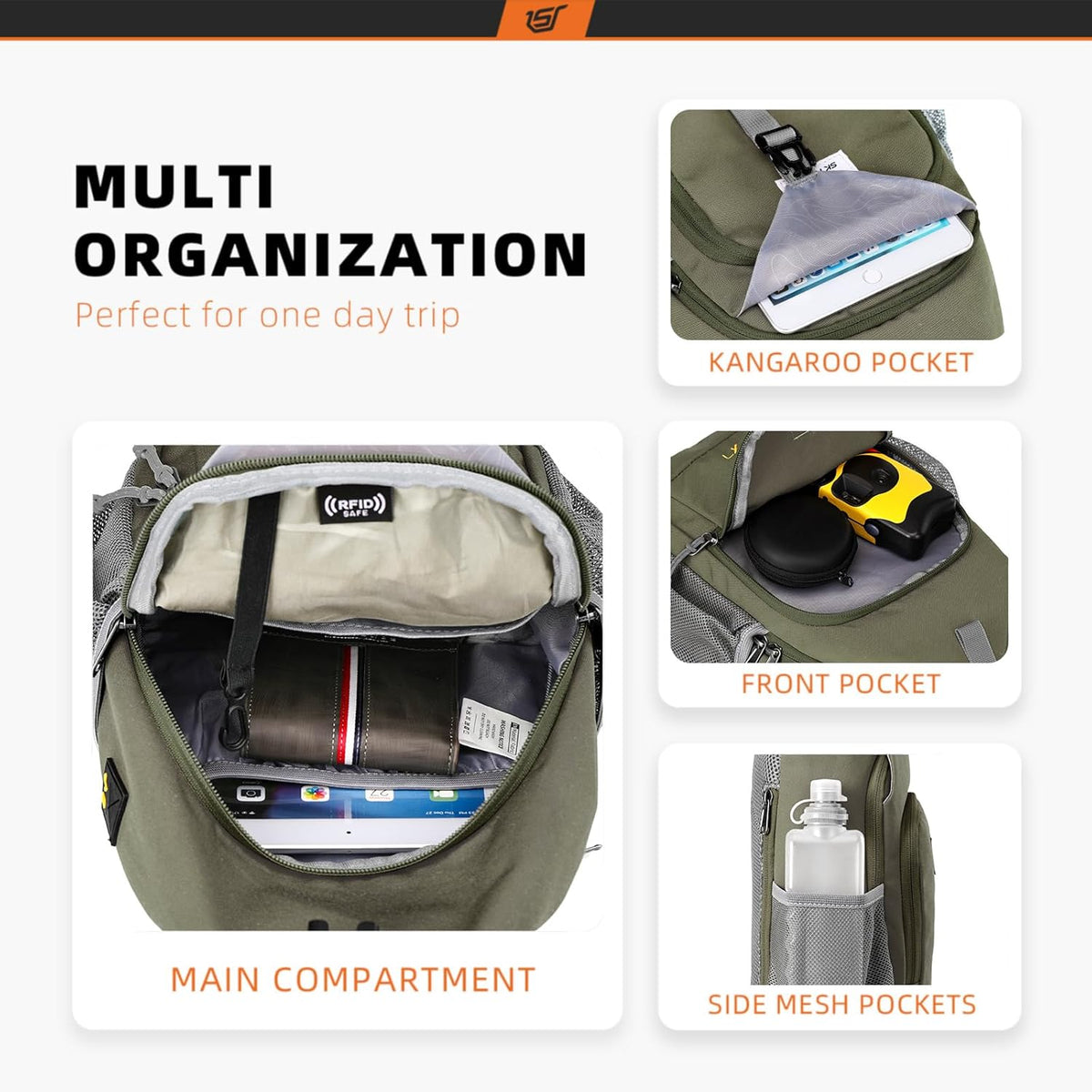 Sling Bag RFID Crossbody Sling Backpack Cross Body Shoulder Bag Travel Hiking Daypack for Women Men(Beige)