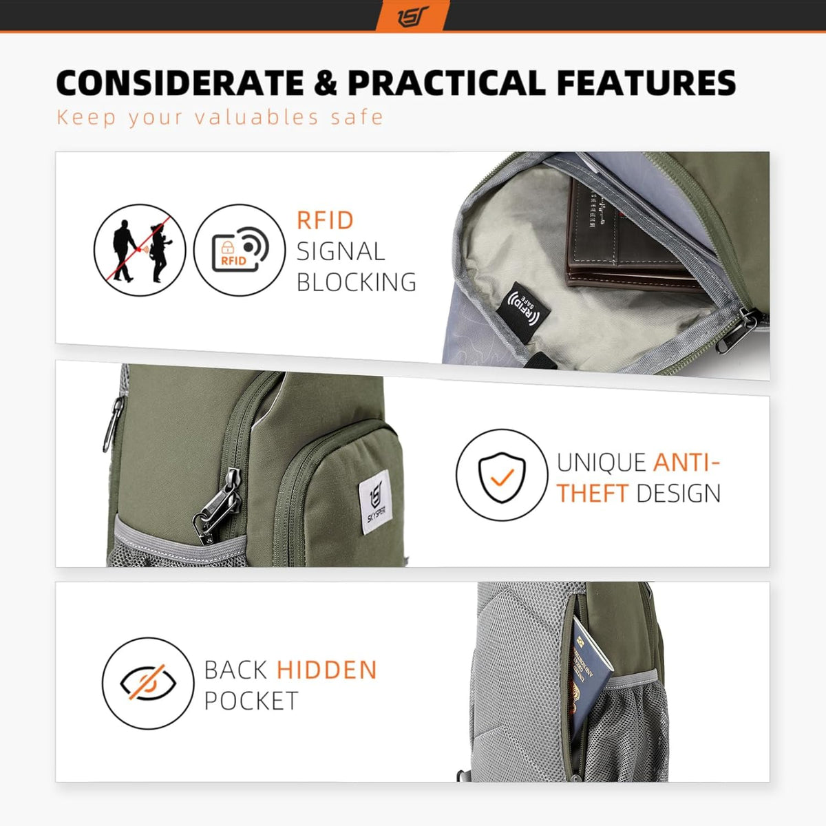 Sling Bag RFID Crossbody Sling Backpack Cross Body Shoulder Bag Travel Hiking Daypack for Women Men(Beige)