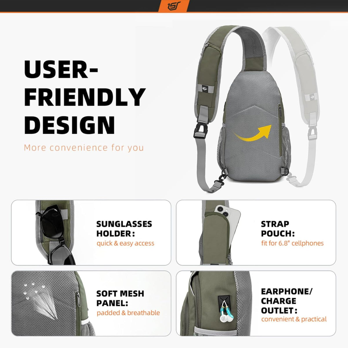 Sling Bag RFID Crossbody Sling Backpack Cross Body Shoulder Bag Travel Hiking Daypack for Women Men(Beige)