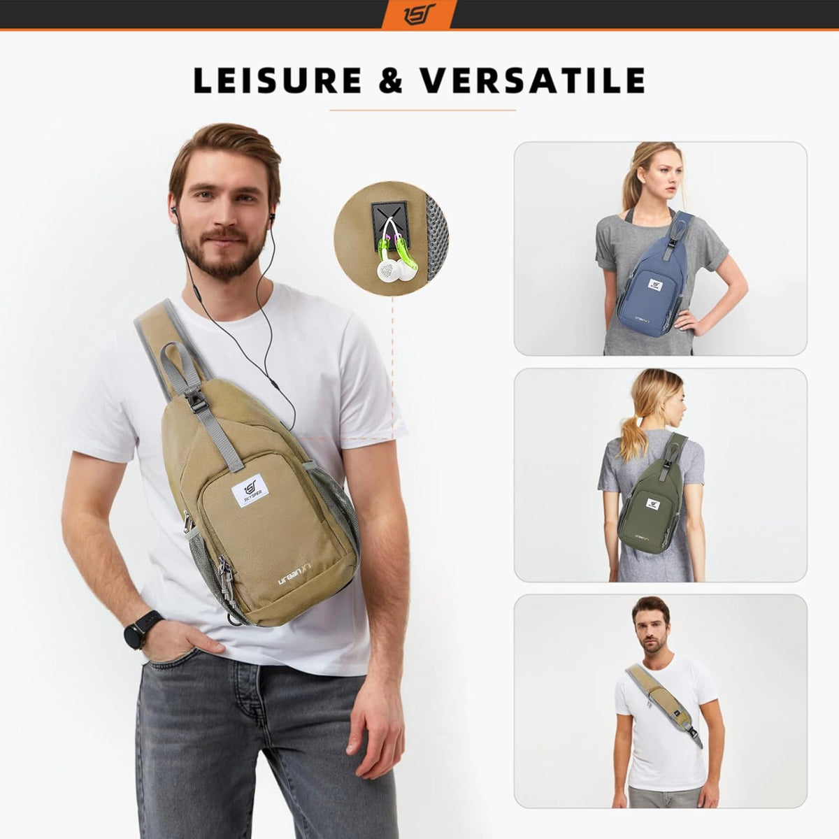Sling Bag RFID Crossbody Sling Backpack Cross Body Shoulder Bag Travel Hiking Daypack for Women Men(Beige)
