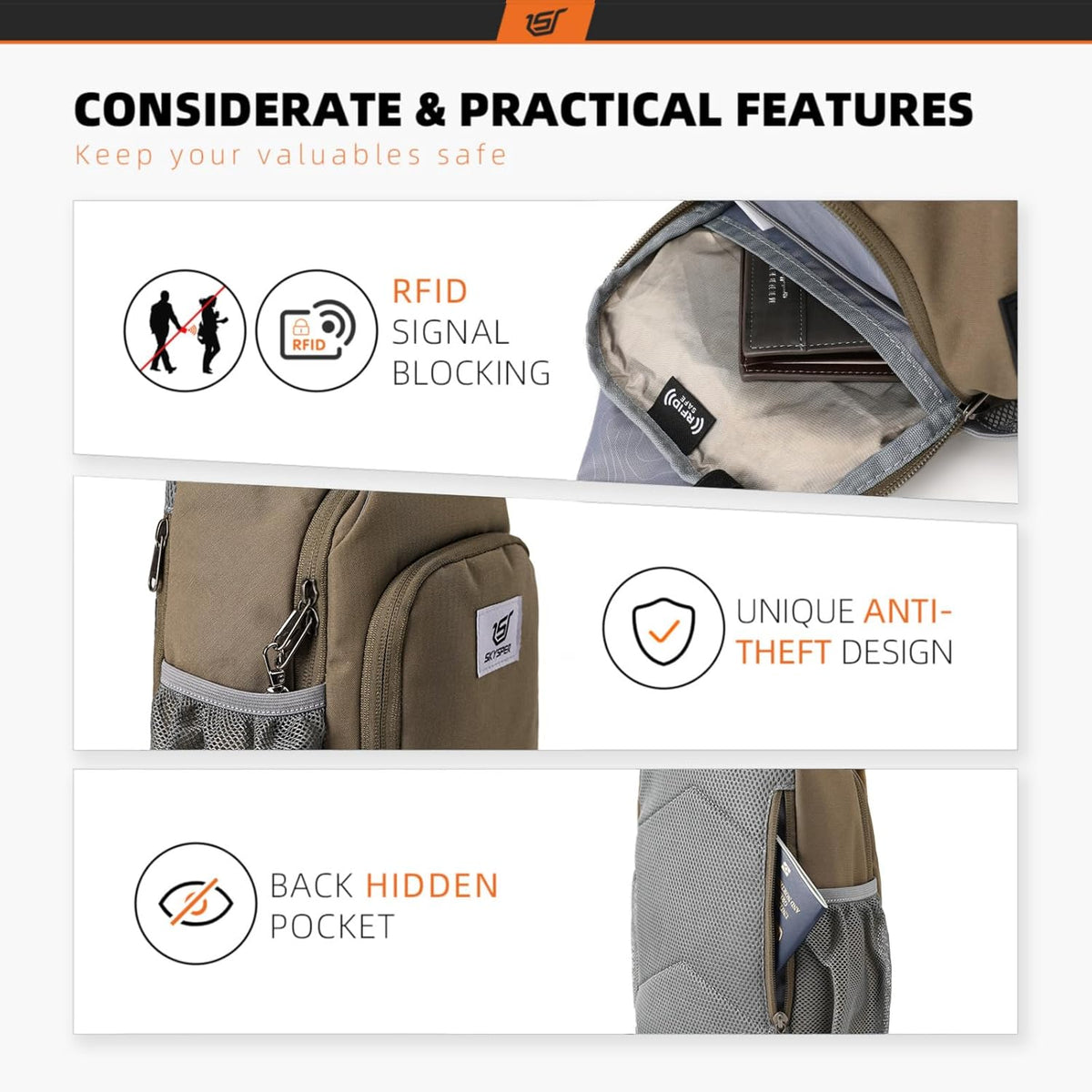Sling Bag RFID Crossbody Sling Backpack Cross Body Shoulder Bag Travel Hiking Daypack for Women Men(Beige)