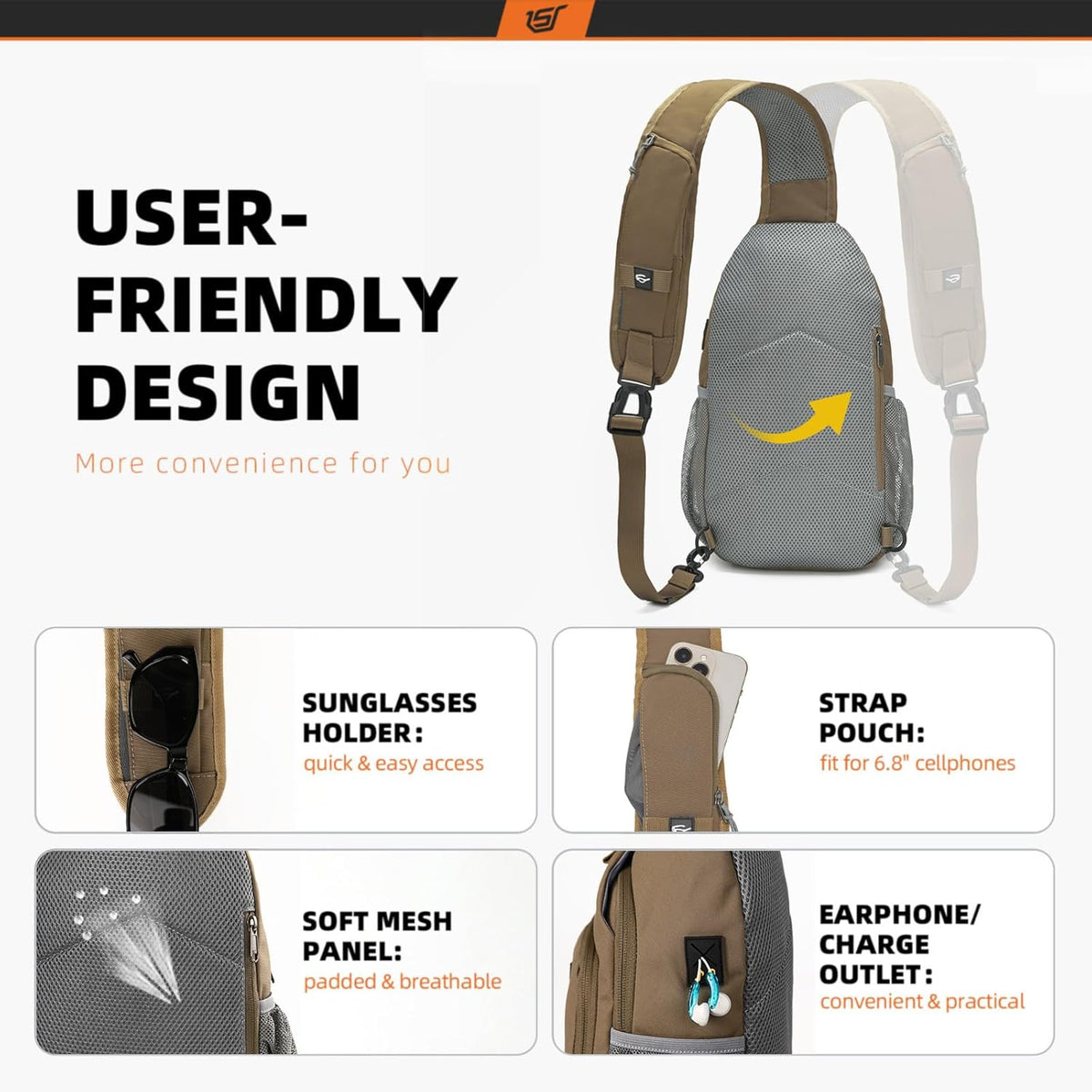 Sling Bag RFID Crossbody Sling Backpack Cross Body Shoulder Bag Travel Hiking Daypack for Women Men(Beige)