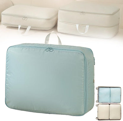 Ultra Space Saving Self Compression Organizer, Portable Heavy Duty Moving Bags, Compression Packing Cubes for Travel, Large Capacity Foldable Clothes Storage Bag with Zipper (Grey Blue, Small)