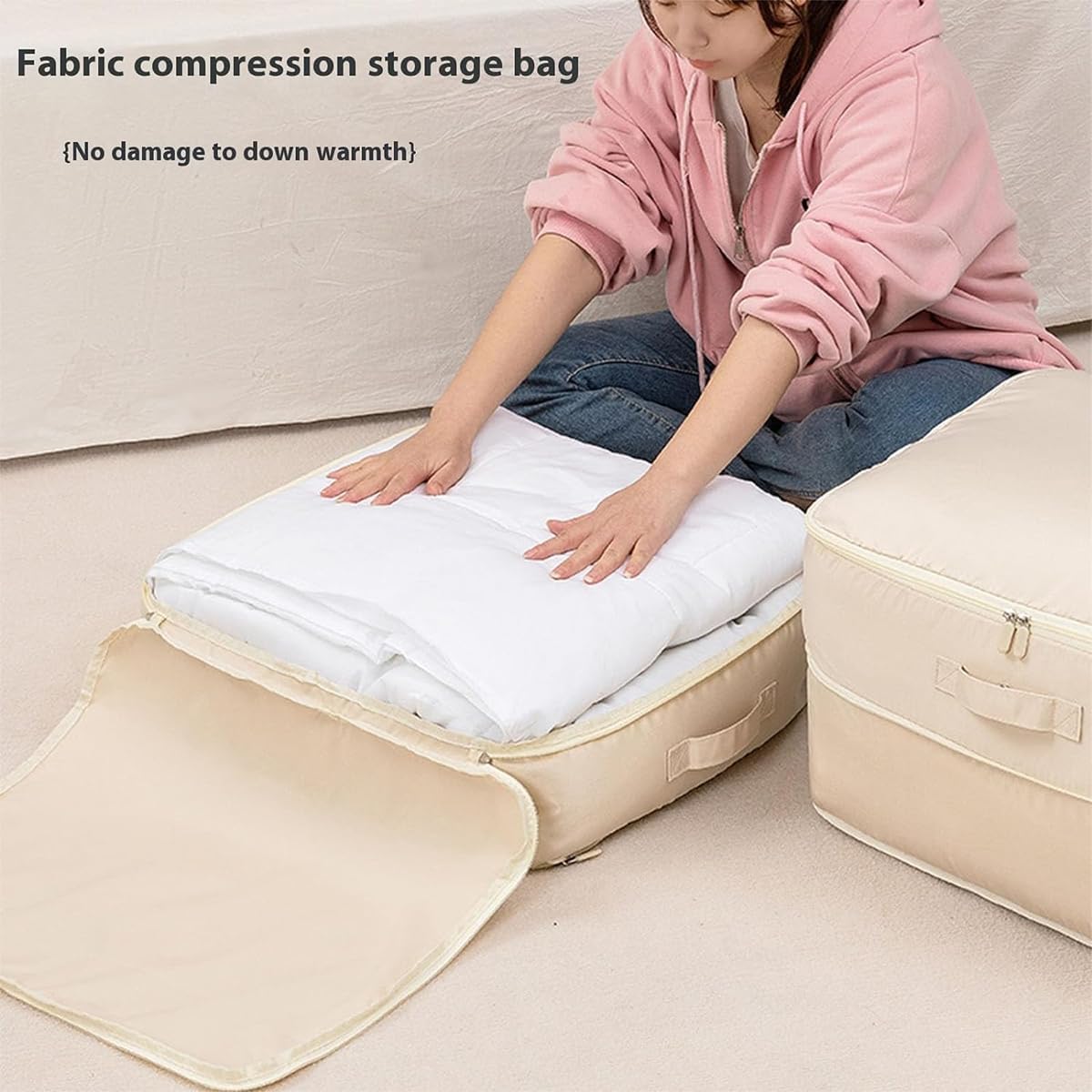 Ultra Space Saving Self Compression Organizer, Portable Heavy Duty Moving Bags, Compression Packing Cubes for Travel, Large Capacity Foldable Clothes Storage Bag with Zipper (Grey Blue, Small)