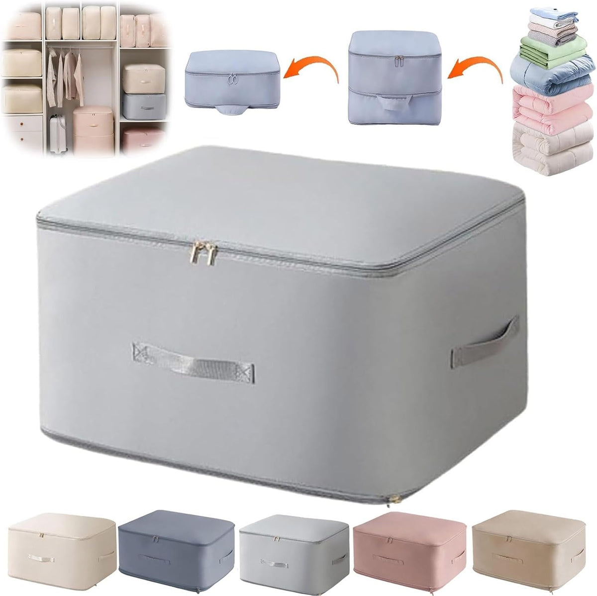 Ultra Space Saving Self Compression Organizer, Portable Heavy Duty Moving Bags, Compression Packing Cubes for Travel, Large Capacity Foldable Clothes Storage Bag with Zipper (Grey Blue, Small)