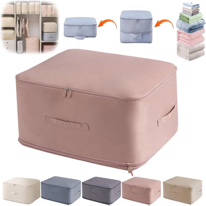 Ultra Space Saving Self Compression Organizer, Portable Heavy Duty Moving Bags, Compression Packing Cubes for Travel, Large Capacity Foldable Clothes Storage Bag with Zipper (Grey Blue, Small)