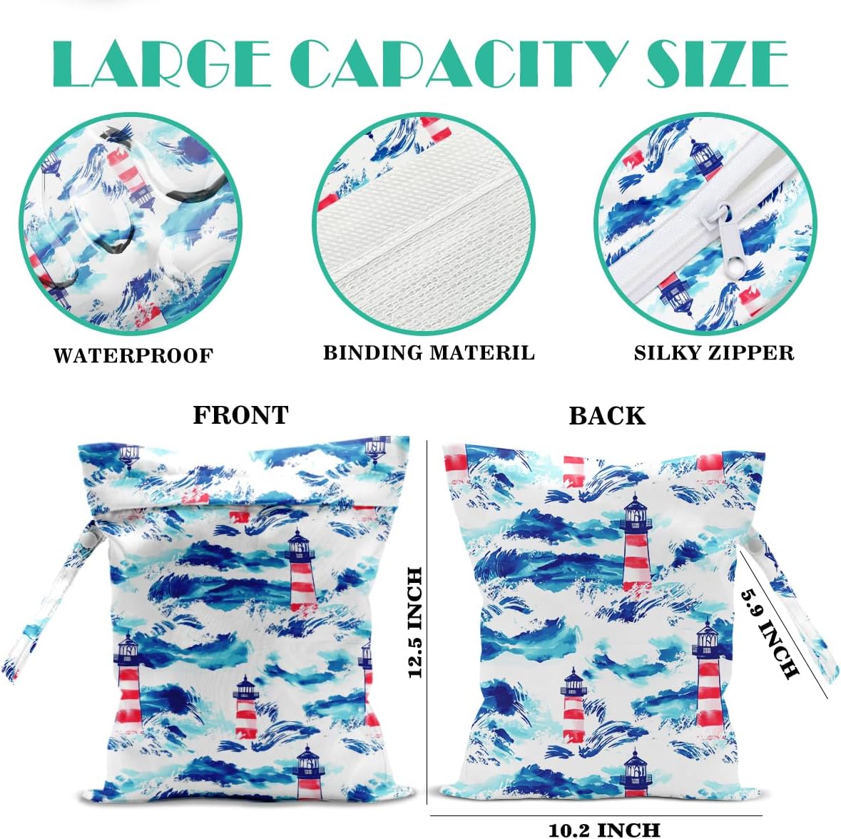 Beach Bags Waterproof Sandproof Large Beach Bag Wet Dry Bags Wet Clothes Bag With Zipper for Swimsuits Travel