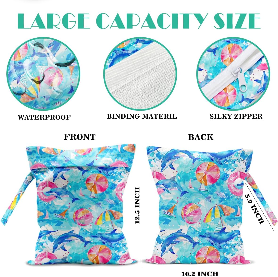 Beach Bags Waterproof Sandproof Large Beach Bag Wet Dry Bags Wet Clothes Bag With Zipper for Swimsuits Travel