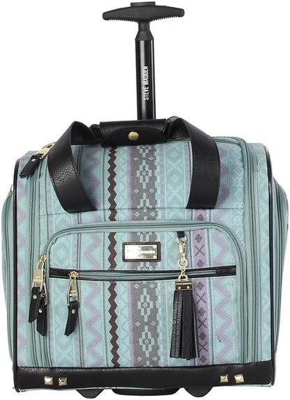 Designer 15 Inch Carry on Suitcase- Small Weekender Overnight Business Travel Luggage- Lightweight 2- Rolling Spinner Wheels Under Seat Bag for Women(Legends Teal)