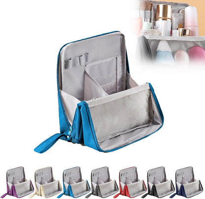 Standing Cosmetic Bag Organizer - Large Travel Makeup Bag with Multiple Compartments for Beauty Supplies Storage Portable Functional Makeup Case for Home & Vacation (Black)