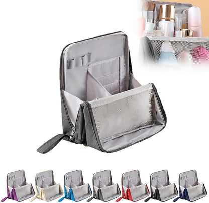 Standing Cosmetic Bag Organizer - Large Travel Makeup Bag with Multiple Compartments for Beauty Supplies Storage Portable Functional Makeup Case for Home & Vacation (Black)