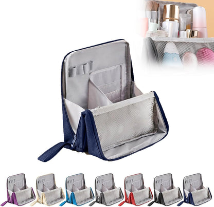Standing Cosmetic Bag Organizer - Large Travel Makeup Bag with Multiple Compartments for Beauty Supplies Storage Portable Functional Makeup Case for Home & Vacation (Black)