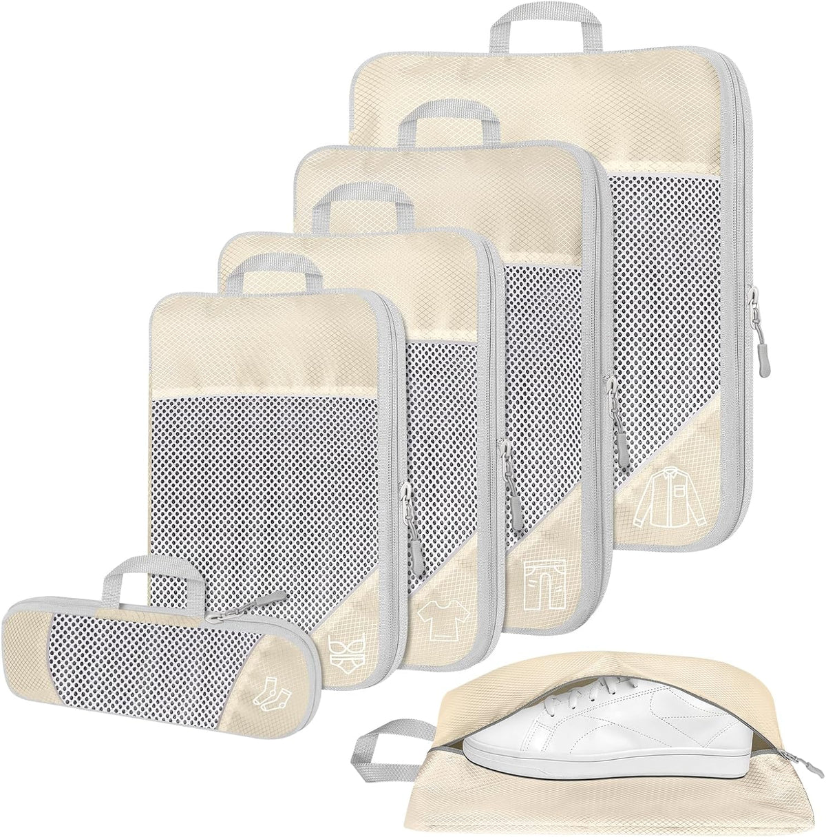 6 Set Compression Packing Cubes for Travel - Compressible, Lightweight, and Space-Saving Packing Cubes, Travel Accessories Luggage Suitcase Backpack for Men Women (Grey)